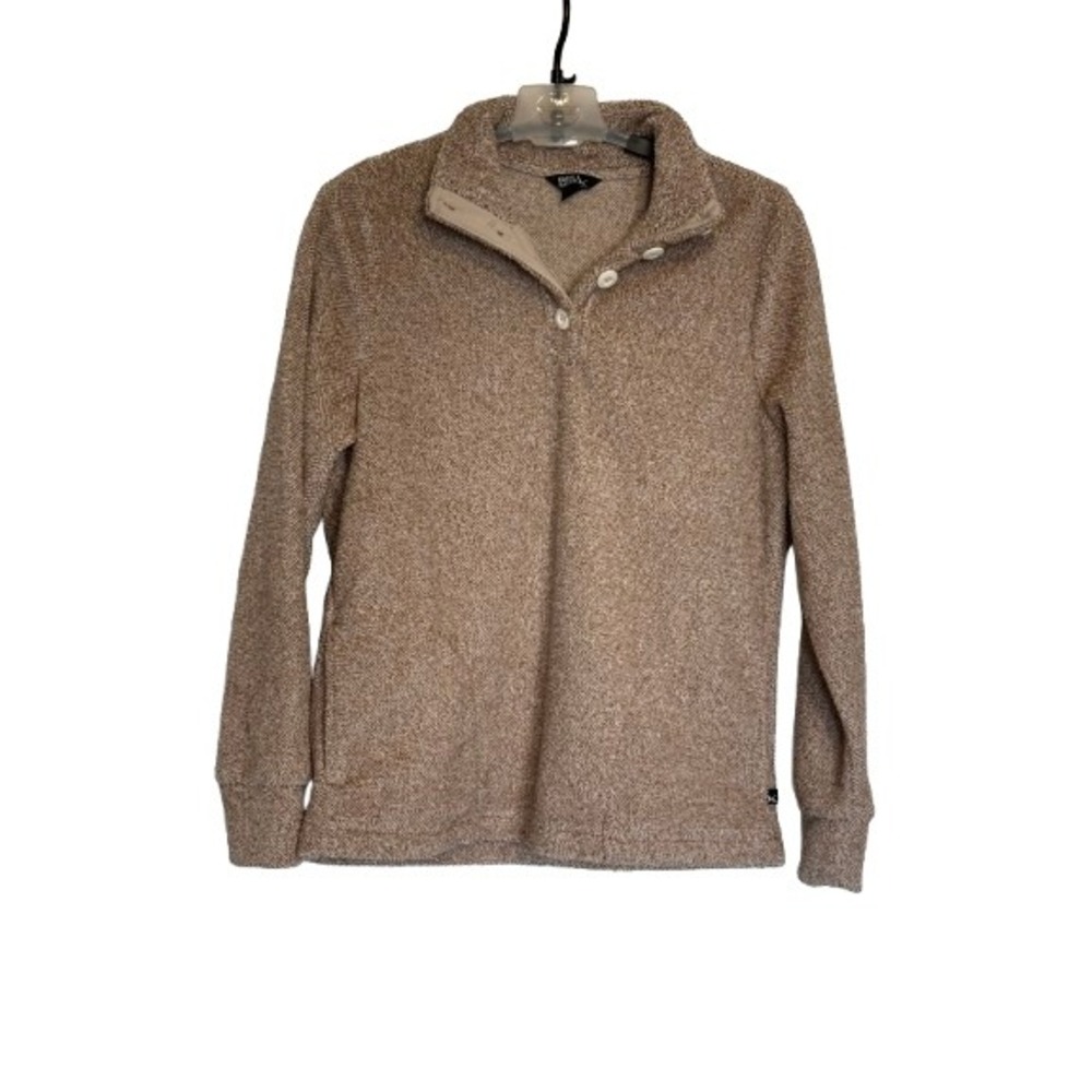 Eddie Bauer Womens Tan Marled Fleece Mock Neck Button Pullover EB006400 XS